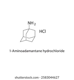 1-Aminoadamantane hydrochloride skeletal structure.Adamantane derivative compound schematic illustration. Simple diagram, chemical structure.