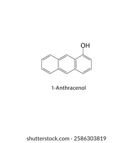 1-Anthracenol skeletal structure.Anthracene derivative compound schematic illustration. Simple diagram, chemical formula.