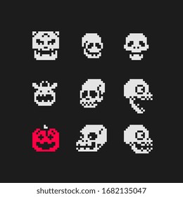 1bit Abstract characters pixel art icon. Happy Halloween. Danger or poison. Design for logo, sticker, app, website, badges and patches. 8-bit sprite. Human skeleton Isolated vector illustration.