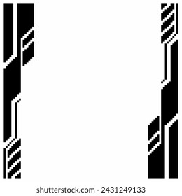 1-bit Black Futuristic Vertical Frame, Pixel Art Template