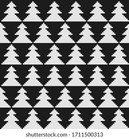 Patrón abstracto de árbol de cinco bits, fondo abstracto de textura abstracta con estilo de arte de píxeles, negro y blanco. Diseño de juegos. Ilustración monocroma vectorial aislada de 1 bit.