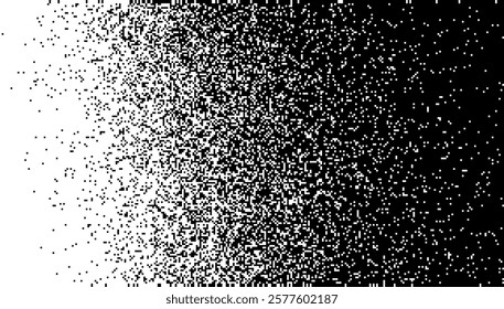 1-bit Pixelated Halftone Gradient Noise. Fading Pixel Texture. Black And White Dissolving Pixels Background. Vector Illustration.