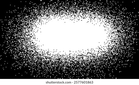 1-bit Pixelated Halftone Graffiti Spray Paint Banner. Fading Pixel Texture. Black And White Dissolving Pixels Background. Vector Illustration.