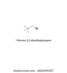 1-Bromo-2,2-dimethylpropane skeletal structure. Brominated Alkane compound schematic illustration. Simple diagram, chemical formula.