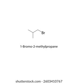 1-Bromo-2-methylpropane skeletal structure. Alkyl bromide compound schematic illustration. Simple diagram, chemical formula.
