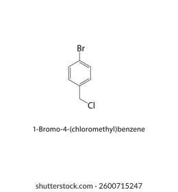 1-Bromo-4-(chloromethyl)-benzene skeletal structure. Brominated Chlorinated Benzene compound schematic illustration. Simple diagram, chemical formula.