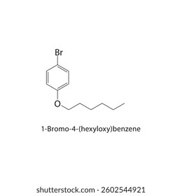 1-Bromo-4-(hexyloxy)benzene skeletal structure. Aryl ether derivative compound schematic illustration. Simple diagram, chemical formula.
