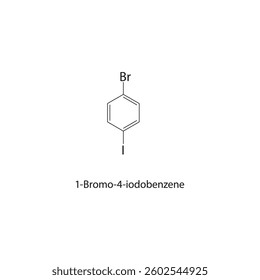 1-Bromo-4-iodobenzene skeletal structure. Halogenated benzene compound schematic illustration. Simple diagram, chemical formula.