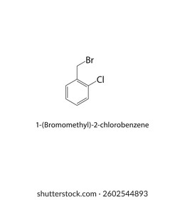 1-(Bromomethyl)-2-chlorobenzene skeletal structure. Halogenated benzene compound schematic illustration. Simple diagram, chemical formula.