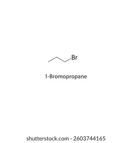 1-Bromopropane skeletal structure. Halogenated alkane compound schematic illustration. Simple diagram, chemical formula.