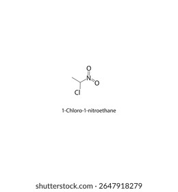 Estrutura esquelética de 1-cloro-1-nitroetano Ilustração esquemática do composto de nitroalcano halogenado. Diagrama simples, fórmula química.