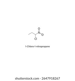 Estrutura esquelética de 1-cloro-1-nitropropano Ilustração esquemática do composto de nitroalcano halogenado. Diagrama simples, fórmula química.
