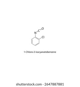 Estrutura esquelética de 1-cloro-2-isocianatobenzeno Ilustração esquemática do composto de isocianato aromático. Diagrama simples, fórmula química.