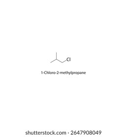 Estrutura esquelética de 1-cloro-2-metilpropano Ilustração esquemática do composto de haloalcano. Diagrama simples, fórmula química.