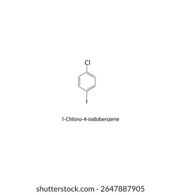 Estrutura esquelética de 1-cloro-4-iodobenzeno Ilustração esquemática do composto de haloareno. Diagrama simples, fórmula química.