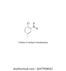 Estrutura esquelética de 1-cloro-4-metil-2-nitrobenzeno Ilustração esquemática do composto halogenado nitroaromático. Diagrama simples, fórmula química.
