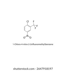 Estrutura esquelética de 1-cloro-4-nitro-2-(trifluorometil)benzeno Ilustração esquemática do composto de nitroareno halogenado. Diagrama simples, fórmula química.
