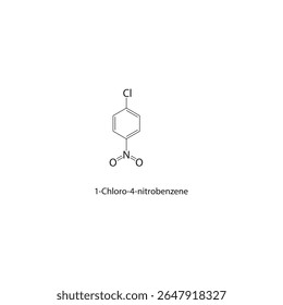 Estrutura esquelética de 1-cloro-4-nitrobenzeno Ilustração esquemática do composto de nitroareno halogenado. Diagrama simples, fórmula química.