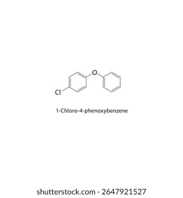 Estrutura esquelética de 1-cloro-4-fenoxibenzeno Ilustração esquemática do composto de éter diarílico halogenado. Diagrama simples, fórmula química.