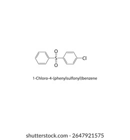 Estrutura esquelética de 1-cloro-4-(fenilsulfonil)benzeno Ilustração esquemática do composto de arilsulfona halogenado. Diagrama simples, fórmula química.