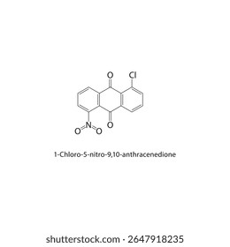 Estrutura esquelética de 1-cloro-5-nitro-9,10-antracenodiona Ilustração esquemática do composto derivado de nitroantraquinona. Diagrama simples, fórmula química.