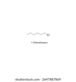 Estrutura esquelética de 1-cloro-hexano Ilustração esquemática do composto de haloalcano. Diagrama simples, fórmula química.
