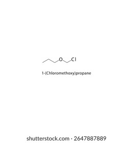 1-(Chloromethoxy)propane skeletal structure. Ether compound schematic illustration. Simple diagram, chemical formula.