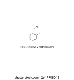 Estrutura esquelética de 1-(clorometil)-2-metilbenzeno Ilustração esquemática do composto haloalcano aromático. Diagrama simples, fórmula química.