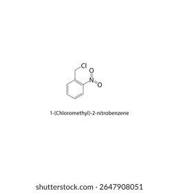 Estrutura esquelética de 1-(clorometil)-2-nitrobenzeno Ilustração esquemática do composto de haloalcano nitroaromático. Diagrama simples, fórmula química.