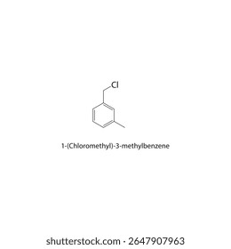 Estrutura esquelética de 1-(clorometil)-3-metilbenzeno Ilustração esquemática do composto haloalcano aromático. Diagrama simples, fórmula química.