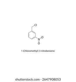 Estrutura esquelética de 1-(clorometil)-3-nitrobenzeno Ilustração esquemática do composto de haloalcano nitroaromático. Diagrama simples, fórmula química.