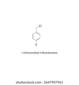 Estrutura esquelética de 1-(clorometil)-4-fluorobenzeno Ilustração esquemática do composto halofluoroareno. Diagrama simples, fórmula química.