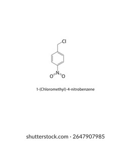 Estrutura esquelética de 1-(clorometil)-4-nitrobenzeno Ilustração esquemática do composto de haloalcano nitroaromático. Diagrama simples, fórmula química.