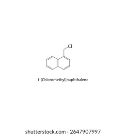 Estrutura esquelética de 1-(clorometil)naftaleno Ilustração esquemática do composto haloalcano aromático. Diagrama simples, fórmula química.