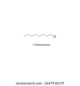 1-Clorooctano estrutura esquelética. Ilustração esquemática do composto de haloalcano. Diagrama simples, fórmula química.