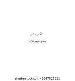 Estrutura esquelética de 1-cloropropano. Ilustração esquemática do composto de haloalcano. Diagrama simples, fórmula química.