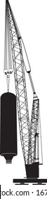 1-color vector illustration of a crane holding a coker drum