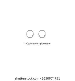 Estrutura esquelética do 1-ciclo-hexeno-1-ilbenzeno. ilustração esquemática do composto de alceno. Diagrama simples, fórmula química.