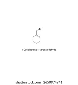 Estructura esquelética de 1-ciclohexeno-1-carboxaldehído. Ilustración esquemática del compuesto de aldehído. Diagrama simple, fórmula química.