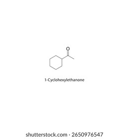 1-Cyclohexylethanone skeletal structure. Ketone compound schematic illustration. Simple diagram, chemical formula.