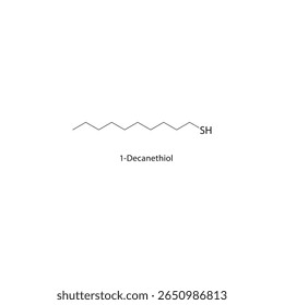 1-Decanethiol skeletal structure. Thiol compound schematic illustration. Simple diagram, chemical formula.