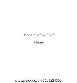 1-Deceno estrutura esquelética. Ilustração esquemática do composto de alqueno. Diagrama simples, fórmula química.