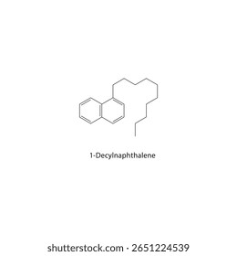Estrutura esquelética de 1-decilnaftaleno. Ilustração esquemática do composto de hidrocarbonetos aromáticos. Diagrama simples, fórmula química.