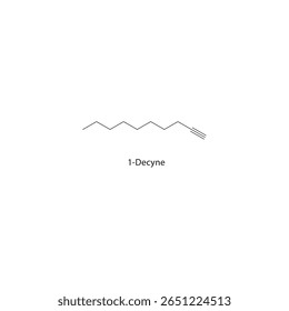 1-Decyne estrutura esquelética. Ilustração esquemática do composto alquínico. Diagrama simples, fórmula química.