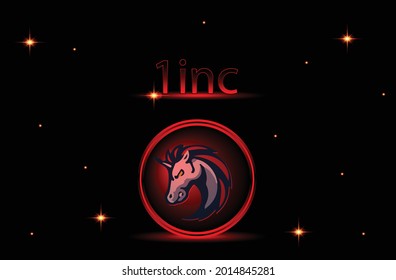 1inc crypto currency with the star and  dark background, for web, banner, symbol,etc. vector eps10