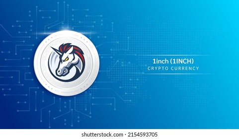 1inch coin cryptocurrency token symbol. Crypto currency with stock market investment trading. Coin icon on dark background. Economic trends finance concept. 3D Vector illustration. svg
