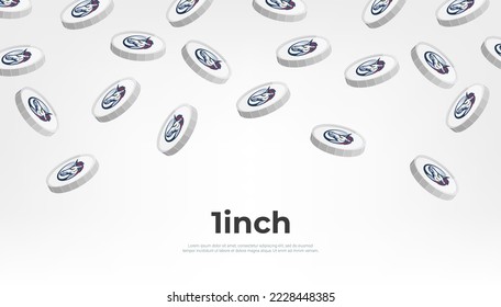 1INCH Münze fällt vom Himmel. 1INCH cryptowährung Konzept Banner Hintergrund.