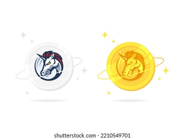 1INCH coin flat icon isolated on white background.