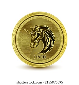 1inch (1INCH) coin isolated on white background. Cryptocurrency blockchain (crypto currency) digital currency alternative currency. 3D Vector illustration. Symbol of business modern gold, money. svg