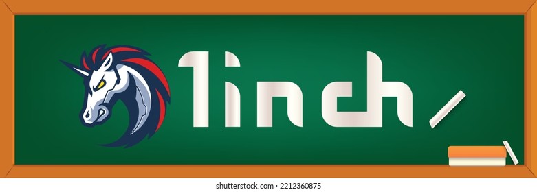 1Inch Network 1INCH crypto currency vector logo and symbol on green board background, futuristic decentralized finance concept, decentralized technology learning, crypto currency background  template. svg